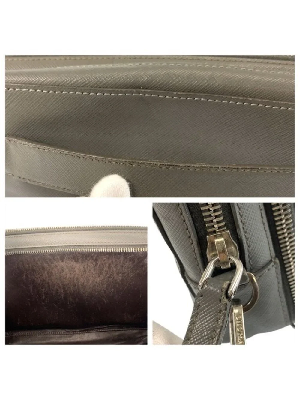 Prada Saffiano Gray Silver Leather Clutch - Picture 5 of 9